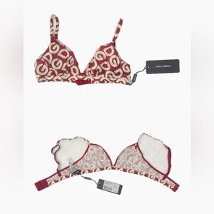 Dolce & Gabbana Burgundy and White Patterned Bra